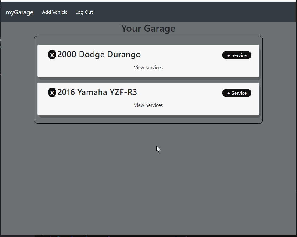 GIF demonstrating the UI of a garage maintenance application
